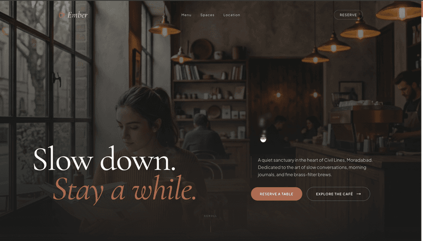 Ember CafΓ© landing page