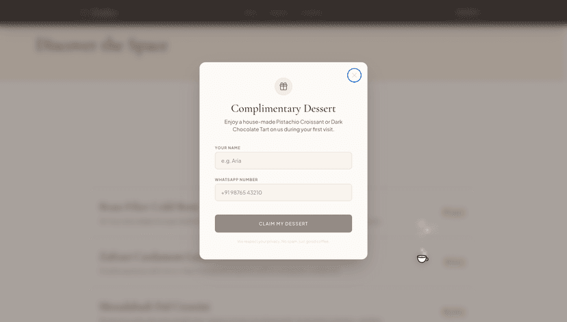 Ember CafΓ© landing page