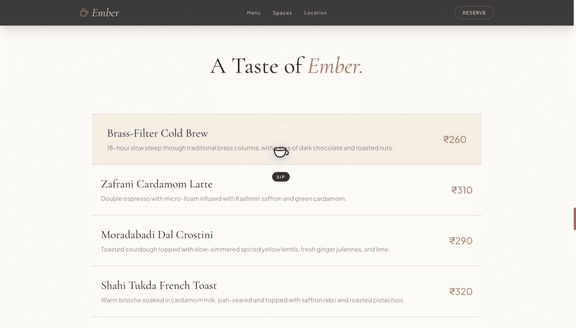 Ember CafΓ© landing page