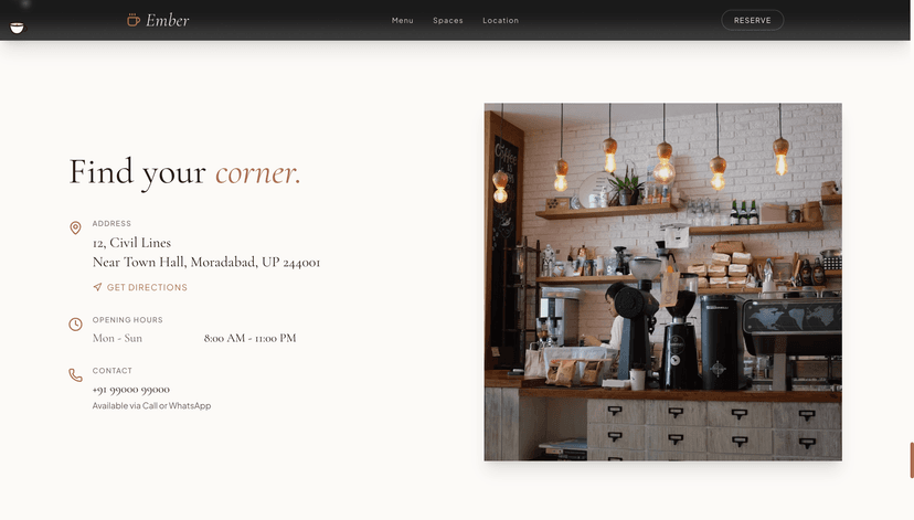 Ember CafΓ© landing page